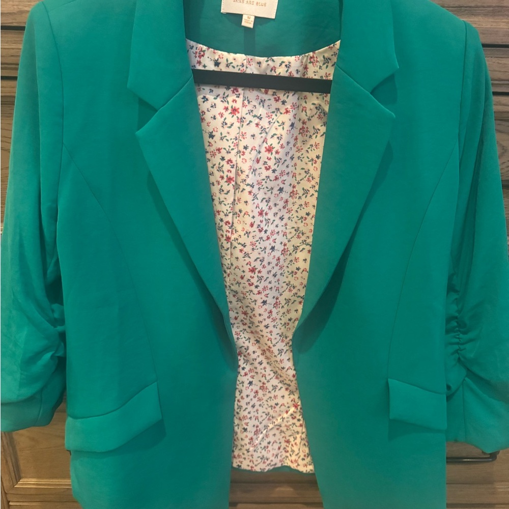 Skies Are Blue Green Blazer Structured Suit Jacket
